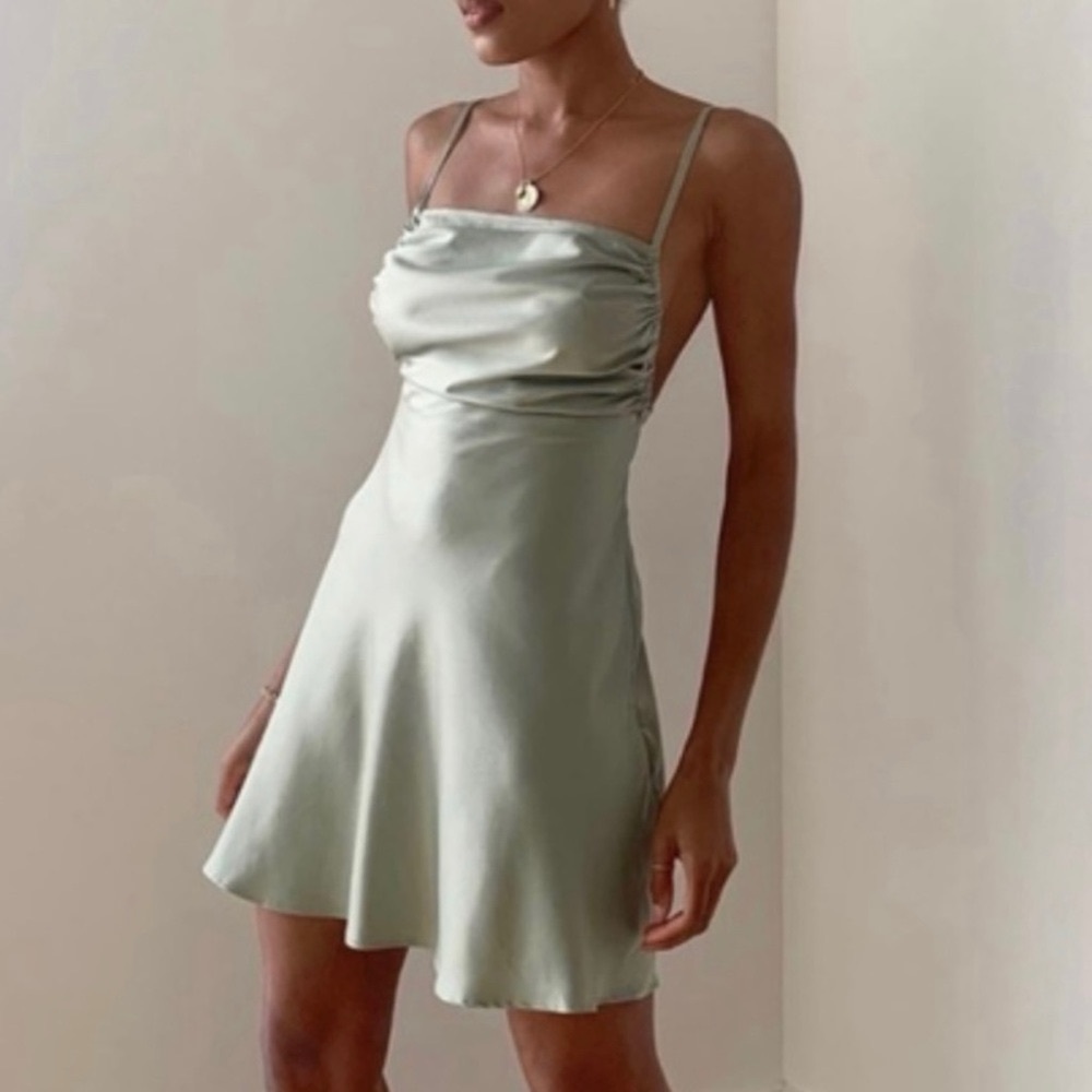 Danielle Bernstein weworewhat ruched mini Slip Dress cottage core - Picture 4 of 11